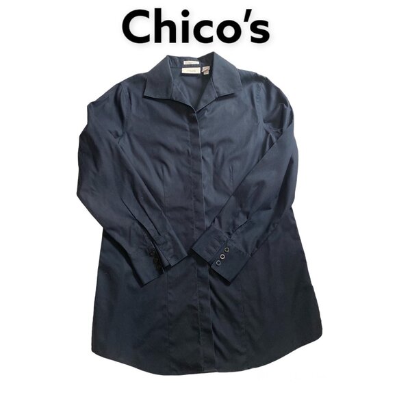 Chico's Tops - Chico's Long Navy Blue Dress Shirt